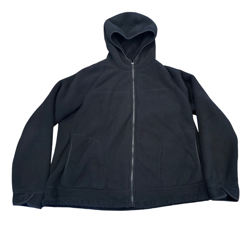 Faded Glory Womens 2XG 18W/20W Rich Black Full Zip Fleece Hoodie FW00100Y